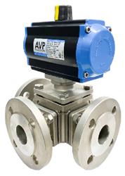 Pneumatic Stainless Steel 3 Way Ball Valve | ANSI Flanged Ends