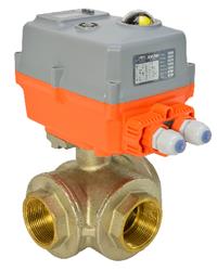 3 Way Brass Ball Valve with Basic AVA Actuator | On-Off 110-240V 