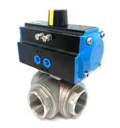 Pneumatic Stainless Steel 3 Way Ball Valve BSP with AVP Double Acting Pneumatic Actuator