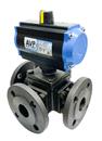 Pneumatic Carbon Steel 3 Way Ball Valve  | Metric Flanged Ends